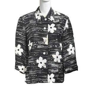 Silkland black/white floral Jacket, statement, bold, retro, artistic, painterly